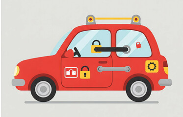 Naklejka premium Car safety and protection concept image. AI generated Car protection and safety free blank copy space for insurance services marketing poster and banner. Automobile hatchback with lock icon.