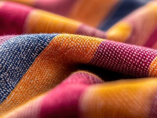 Close-up of colorful woven fabric with intricate patterns.