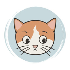 Cute hand drawn logo or icon vector with cartoon character cat, illustration on blue circle with brush texture, for social media story and highlights