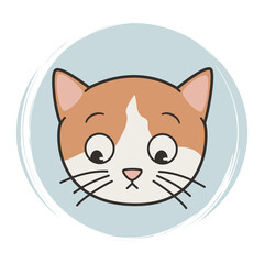  Cute hand drawn logo or icon vector with cartoon character cat, illustration on blue circle with brush texture, for social media story and highlights