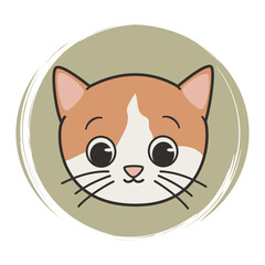Cute hand drawn logo or icon vector with funny cartoon character cat, illustration on green circle with brush texture, for social media story and highlights