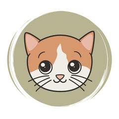 Cute hand drawn logo or icon vector with funny cartoon character cat, illustration on green circle with brush texture, for social media story and highlights