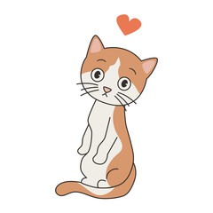 cute hand drawn cartoon character cat with funny expression vector illustration isolated on white background