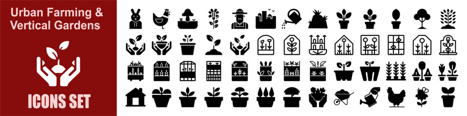 Smart Urban Farming Icons – Hydroponics, Vertical Agriculture,  Sustainable Gardening, and Eco-Friendly Food Production