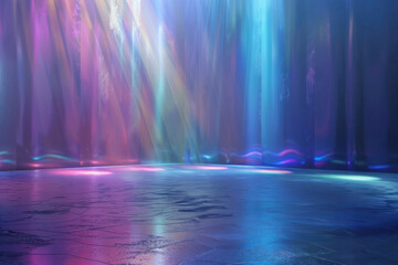 horizontal image of a glowing colorful light leaks illuminating an indoor space