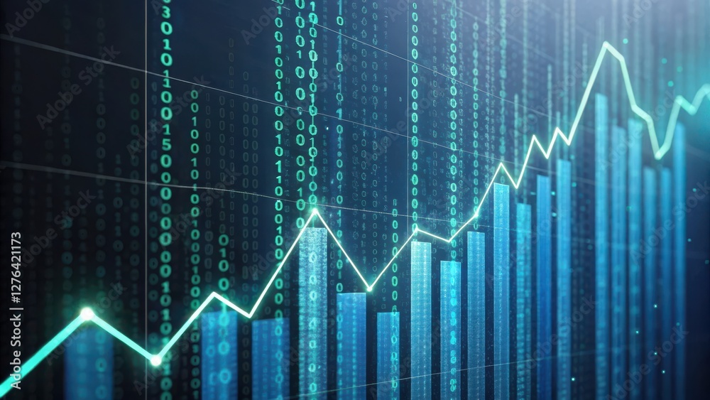 Fototapete Digital financial graph with binary code and upward trend, symbolizing data analysis and growth.