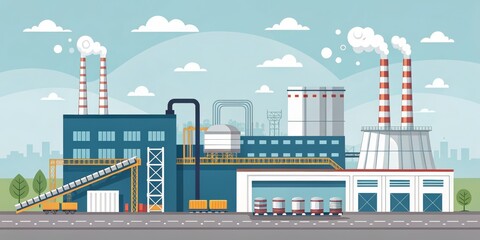 Obraz premium Flat Industrial Complex Illustration Factory, Pollution, Production, , Graphic Design Factory, Industry