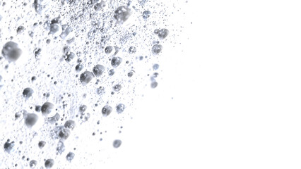 Abstract background of silver bubbles rising in white. Perfect for cosmetics, beauty, or clean concepts.