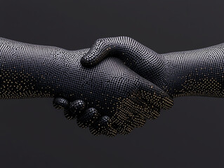 Creative representation of trust and unity through hands shaking made of dotted patterns on a dark background