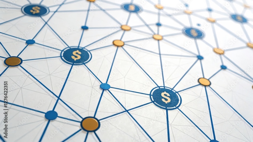 Aufkleber abstract network design featuring dollar symbols and connections.