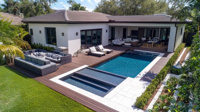 Hardwood ipe pool deck on direct sun heat, summer swimming pool decking design idea