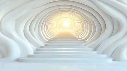 Obraz premium Ethereal staircase illuminated by light in a serene and abstract tunnel with organic curves and soft lighting effect