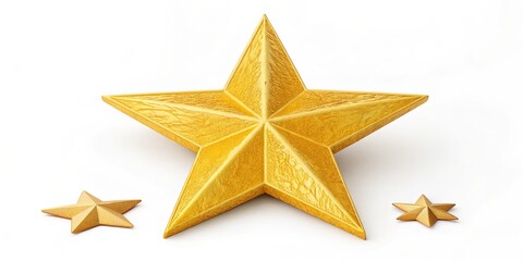Fototapeta premium Golden Star Composition Large and Small Stars, White Background, Achievement Concept, Gold, Star, Award Gold Star, Award