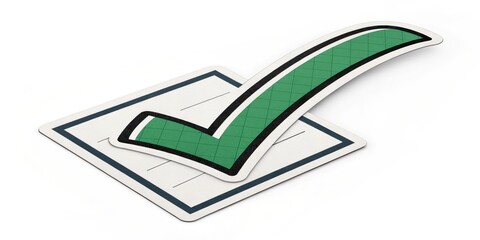 Green Checkmark on Checklist 3D Render, Square Composition, Approval Concept, Checklist, Approval Checklist, Approval