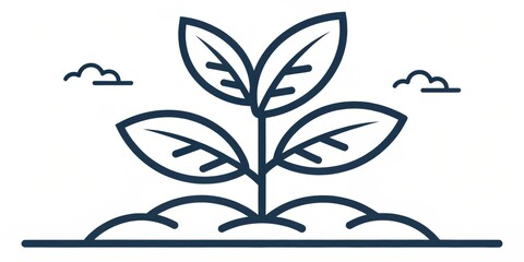 Line Art Plant Illustration Growth Concept, Simple Design, Four Leaves, , plant growth plant, growth