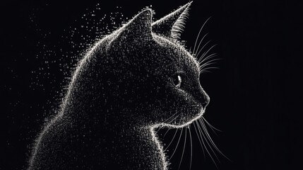 Digital Cat Head Silhouette On Black