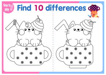 children's educational game. logic game. coloring book. find the difference. red cat