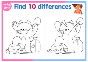 children's educational game. logic game. coloring book. find the difference. red cat