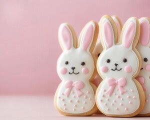 Obraz premium Handpiped pastel Easter bunny cookies with delicate icing details