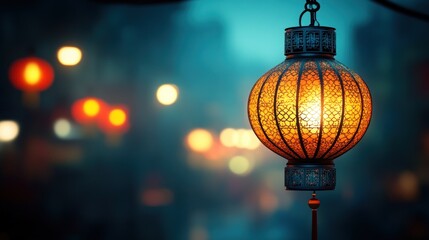 Illuminated lantern, night city, Chinese festival