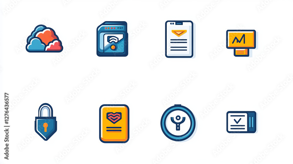 Poster thin lines connection icons outline set of big data center group cloud computing system internet pro