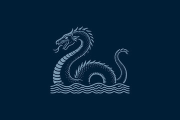 Fototapeta premium Vintage black and white engraving of Leviathan in ocean waves