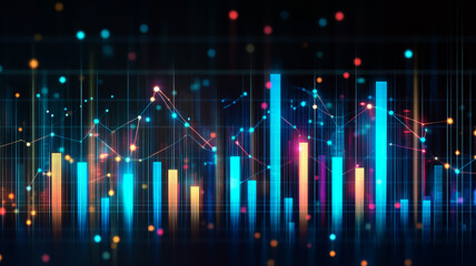 The virtual stock market data visualization, with vibrant charts and dynamic fluctuations, showcases the complexity of economic trends and technology