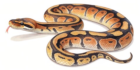 Obraz premium Watercolor Ball Python Detailed Reptile Illustration, Orange and Black Pattern, Snake Art, Ball Python Illustration Reptile, Watercolor painting