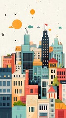 Obraz premium urban city scene with quirky buildings