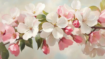 Naklejka premium Delicate Pink And White Blossoms On Branch