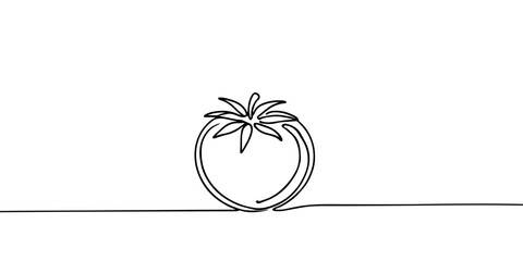One continuous line drawing Tomato vegetable. Tomato single line illustration, ripe fresh one tomato fruit vegetable line art, Abstract red shaped single line tomato icon