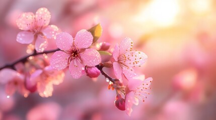 Obraz premium Delicate Pink Blossoms Glistening in Sunlight