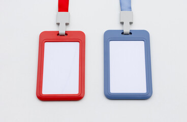 Red and Blue Identification Card Holder for Branding and Display