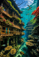 Fototapeta premium sunken city in near feature climate 