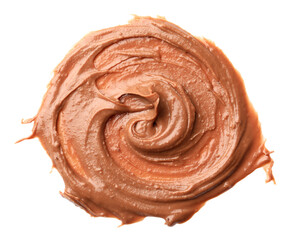 Sample of tasty nut butter isolated on white, top view