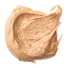 Sample of tasty nut butter isolated on white, top view