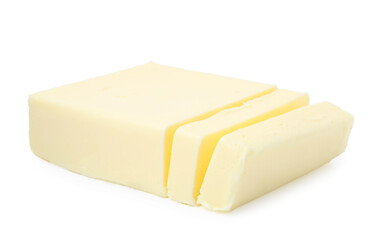 Pieces of tasty butter isolated on white