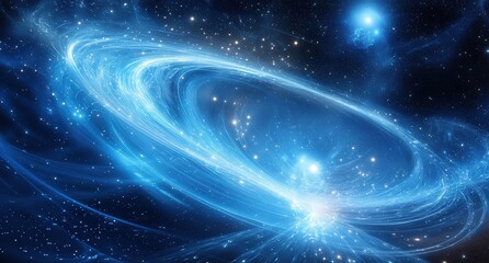 Fototapeta premium A visually striking blue wave of particles set against a dark blue background
