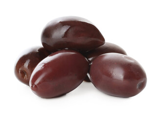 Delicious marinated black olives isolated on white