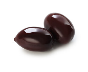 Delicious marinated black olives isolated on white