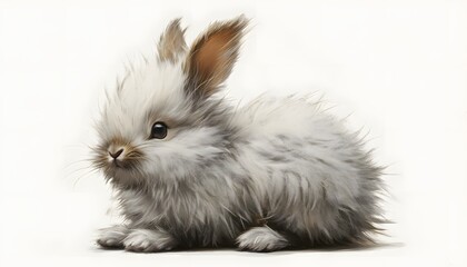 Obraz premium A fluffy white rabbit with long hair sits calmly
