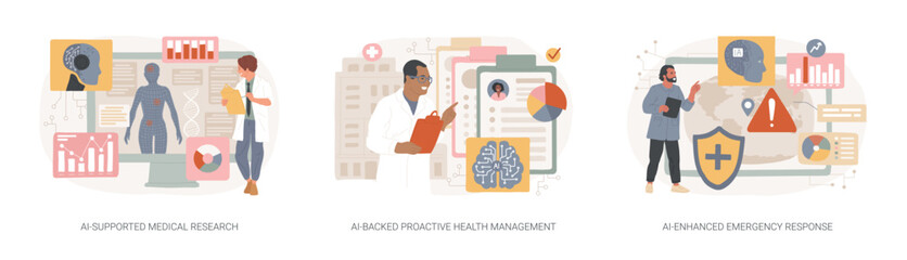 AI in Health Management abstract concept vector illustrations.