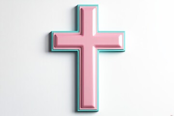 Fototapeta premium Bright pastel cross decor hangs on a white wall in a modern setting