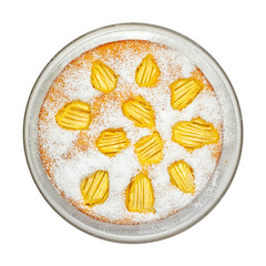 Homemade juicy apple pie sprinkled with powdered sugar