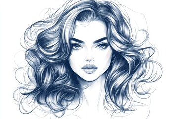 Elegant portrait of a woman with flowing hair captured in a detailed sketch style