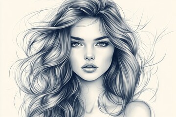 Fototapeta premium Artistic depiction of a woman's face with flowing hair, showcasing intricate details and emotion