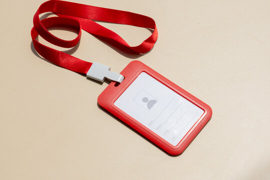 Red Empty Name badge Holder With Blank Card in it – Ideal for Name Tag Mockup