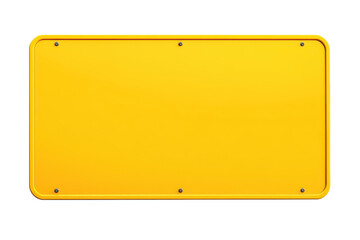 Isolated Yellow Metal Plate for Custom Design and Signage. A Versatile Empty Template for Road Traffic and Vehicle Identification