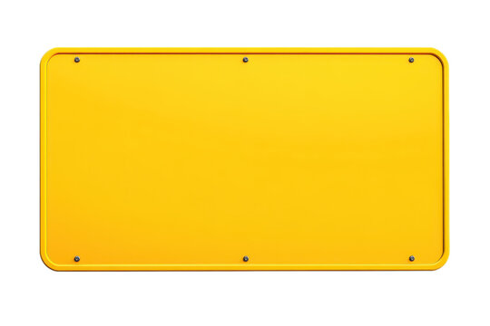 Isolated Yellow Metal Plate for Custom Design and Signage. A Versatile Empty Template for Road Traffic and Vehicle Identification