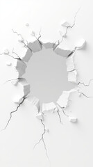 cracked wall with large hole, revealing blank space behind it